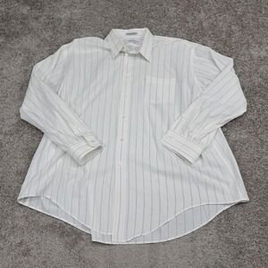 Damon Mens Classic Poplin Pinstripe Button Down Shirt White Gray 30x33